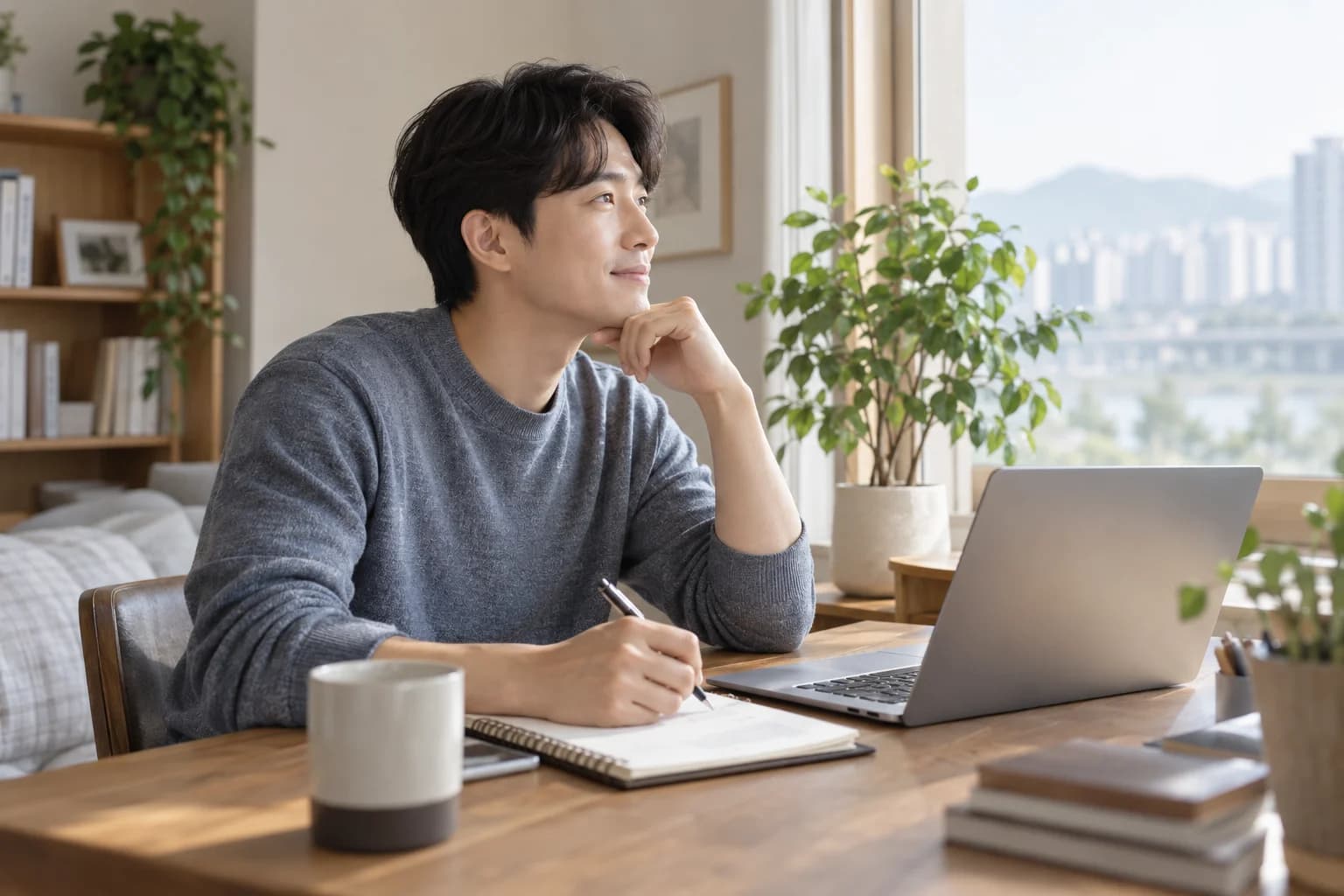 책상에서 생활비와 연금 납부 계획을 정리하는 장면 — AI 생성 설명 이미지