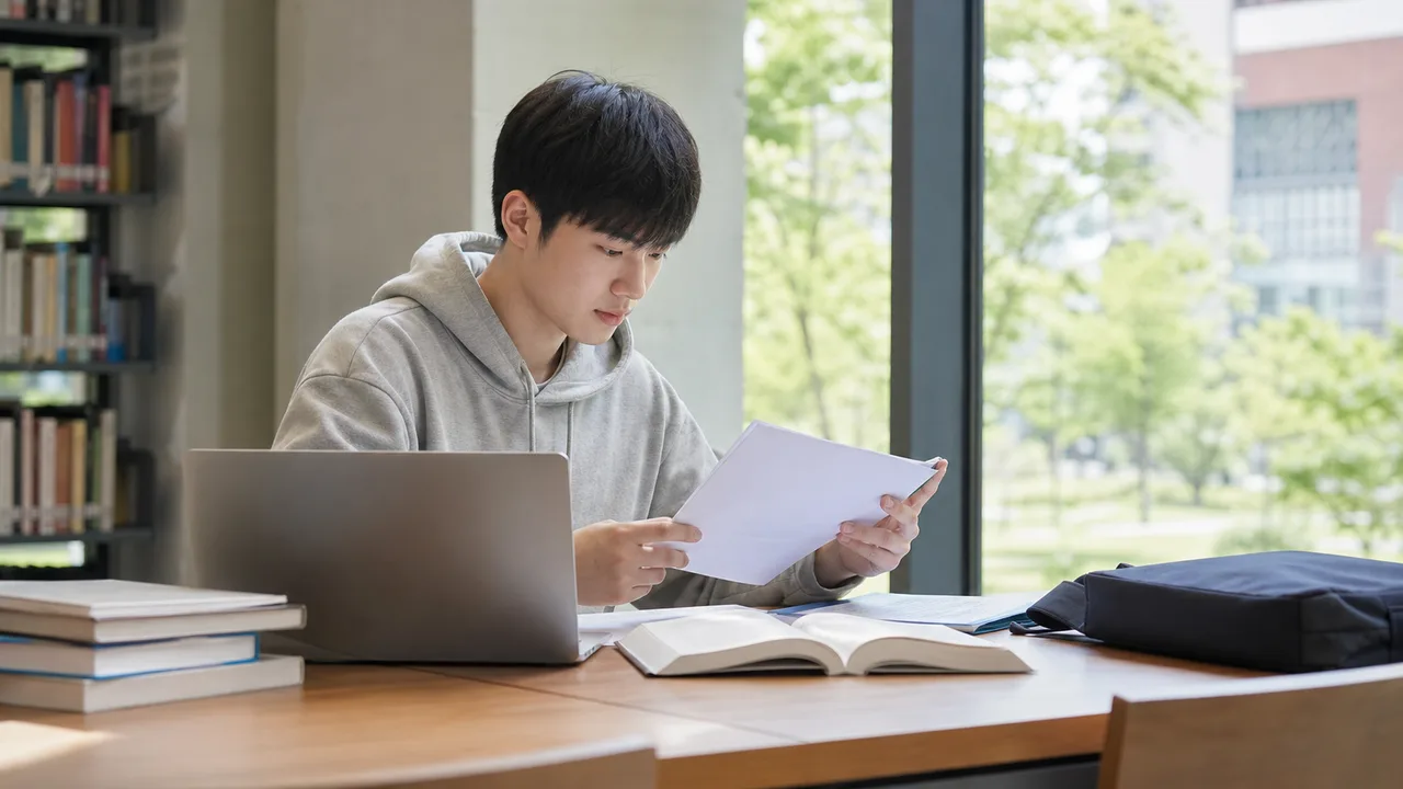 서울 대학생이 학자금대출 내역과 학교 증명서를 확인하는 모습